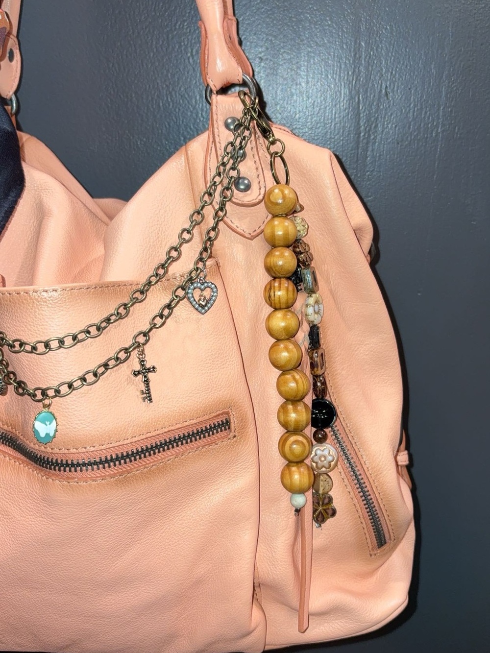 Free People Emerson Bag in Apricot with Charm Chains and Scarf - Picture 9 of 10